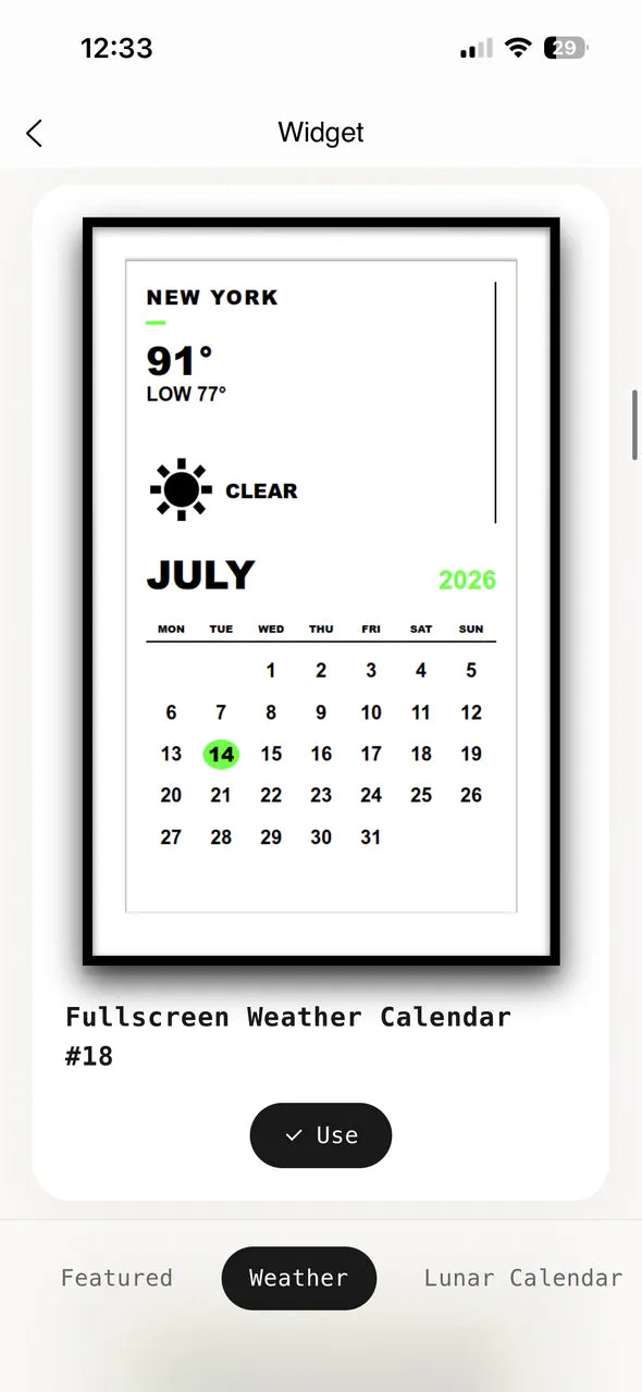 Inkanva App weather and calendar widget screen