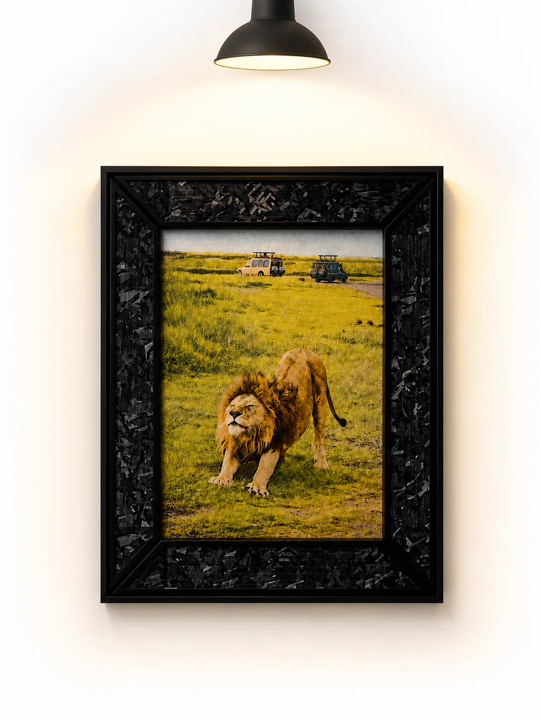 Inkanva harvesting light from a lamp while displaying a lion artwork